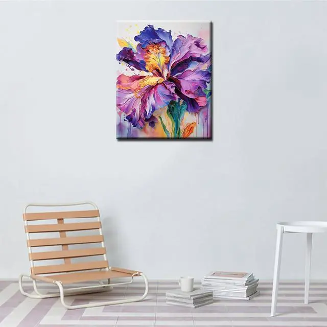 Alt view image 2 of 7 - Iris Flower Paint by Number for Adult and Kids Beginner,Floral Canvas Oil Painting Kit Digital Painting,Modern Style Watercolor Home Decoration,(Without Frame