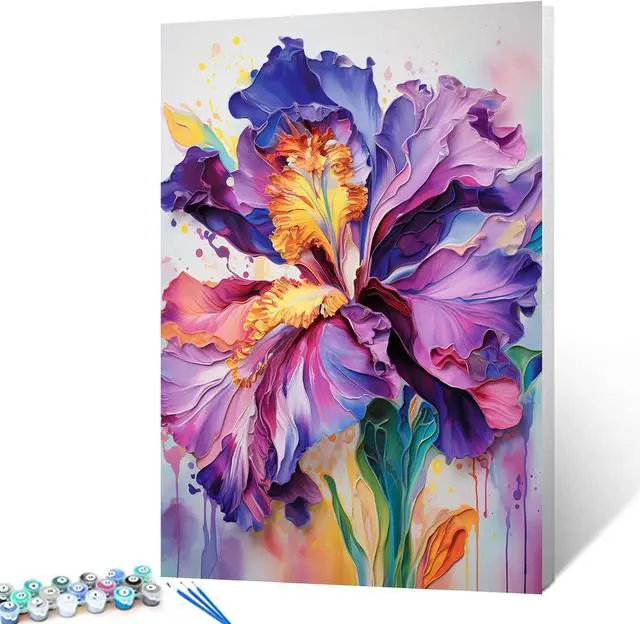 Main image of Iris Flower Paint by Number for Adult and Kids Beginner,Floral Canvas Oil Painting Kit Digital Painting,Modern Style Watercolor Home Decoration,(Without Frame