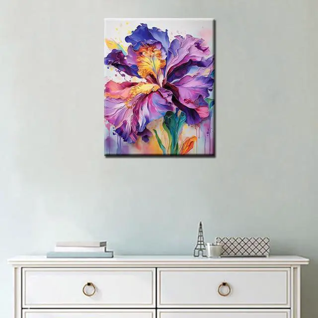 Alt view image 3 of 7 - Iris Flower Paint by Number for Adult and Kids Beginner,Floral Canvas Oil Painting Kit Digital Painting,Modern Style Watercolor Home Decoration,(Without Frame