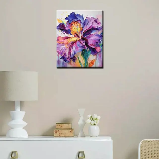 Alt view image 4 of 7 - Iris Flower Paint by Number for Adult and Kids Beginner,Floral Canvas Oil Painting Kit Digital Painting,Modern Style Watercolor Home Decoration,(Without Frame