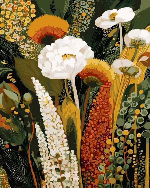 Main image of DIY Wildflowers Paint by Numbers Kit for Adults | Vintage White Floral Botanical Acrylic Painting Kits for Beginners, Boho Home Wall Decor, 16x20 Inch