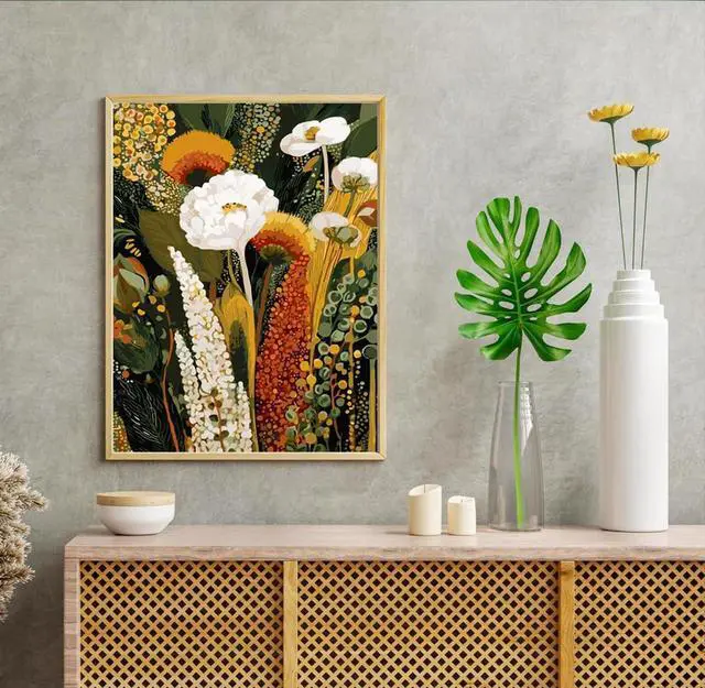 Alt view image 2 of 7 - DIY Wildflowers Paint by Numbers Kit for Adults | Vintage White Floral Botanical Acrylic Painting Kits for Beginners, Boho Home Wall Decor, 16x20 Inch