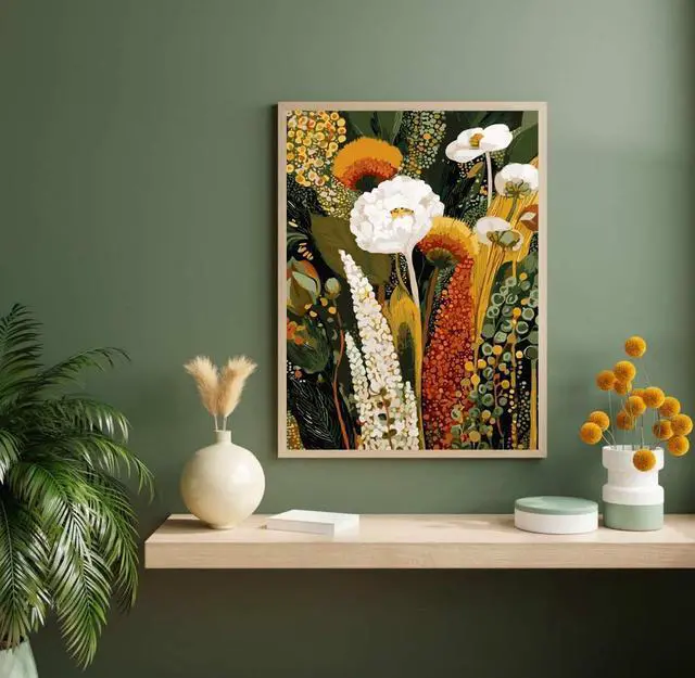 Alt view image 3 of 7 - DIY Wildflowers Paint by Numbers Kit for Adults | Vintage White Floral Botanical Acrylic Painting Kits for Beginners, Boho Home Wall Decor, 16x20 Inch