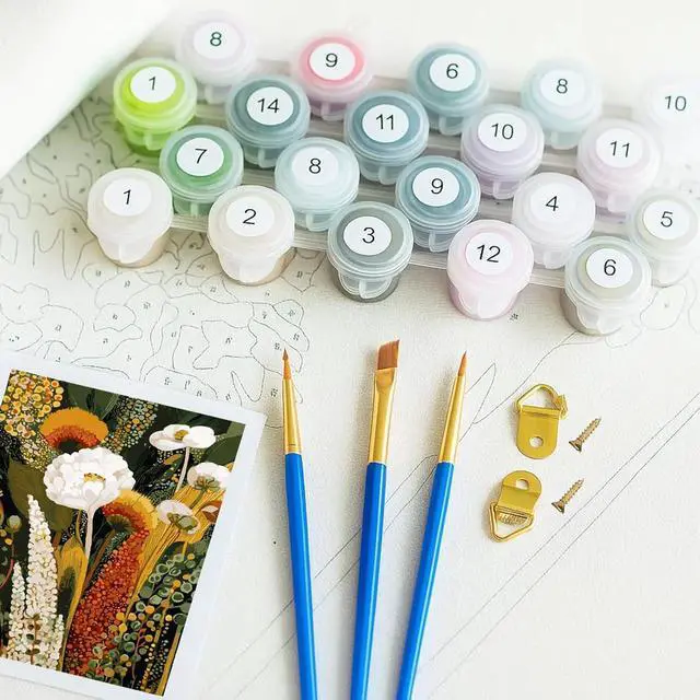 Alt view image 5 of 7 - DIY Wildflowers Paint by Numbers Kit for Adults | Vintage White Floral Botanical Acrylic Painting Kits for Beginners, Boho Home Wall Decor, 16x20 Inch