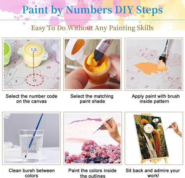 Alt view image 6 of 7 - DIY Wildflowers Paint by Numbers Kit for Adults | Vintage White Floral Botanical Acrylic Painting Kits for Beginners, Boho Home Wall Decor, 16x20 Inch
