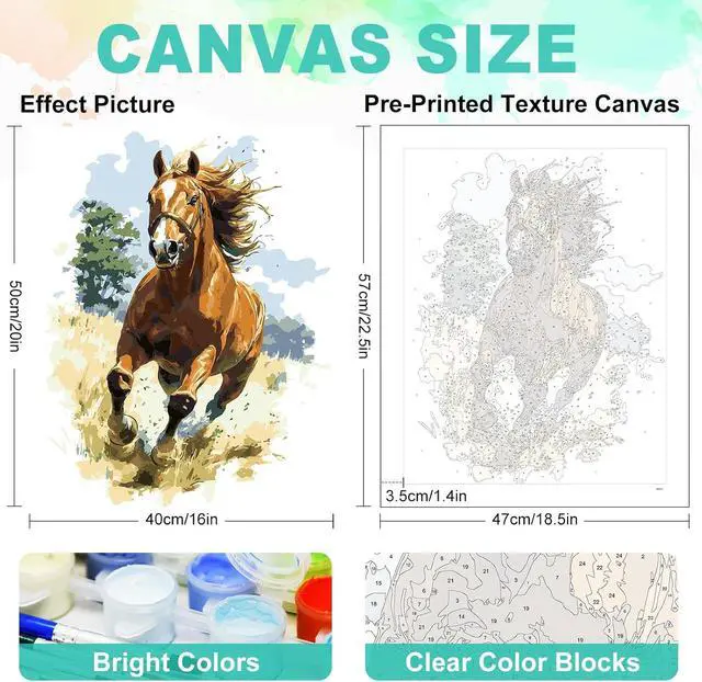 Alt view image 3 of 7 - Paint by Numbers Kit for Adults, Running Horse Painting, 16 x 20 Inch | DIY Adult Paint by Number Kit on Canvas for Beginners, without Frame, Horse Wall Decor, Stress Relief Craft Gift