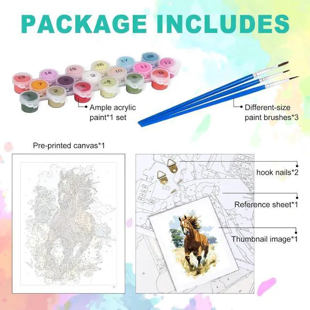 Alt view image 4 of 7 - Paint by Numbers Kit for Adults, Running Horse Painting, 16 x 20 Inch | DIY Adult Paint by Number Kit on Canvas for Beginners, without Frame, Horse Wall Decor, Stress Relief Craft Gift