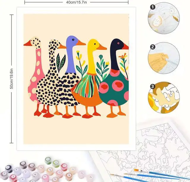 Alt view image 6 of 7 - Duck Paint by Numbers Kits for Adult,Colorful Duck Paint by Numbers Kit for Adults Beginners, DIY Animal Acrylic Painting on Canvas for Adult, Home Wall Decor 16 x 20 inch