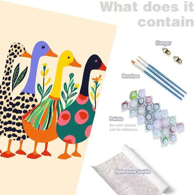 Alt view image 7 of 7 - Duck Paint by Numbers Kits for Adult,Colorful Duck Paint by Numbers Kit for Adults Beginners, DIY Animal Acrylic Painting on Canvas for Adult, Home Wall Decor 16 x 20 inch
