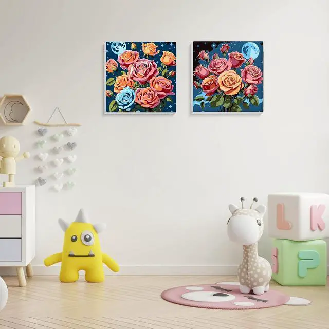 Alt view image 3 of 6 - Flowers Paint by Numbers Kit for Adults Beginners Framed, 2 Pack DIY Adults' Paint-by-Number Kits, Adult Paint by Number Kits on Canvas, Landscape Acrylic Paint Set for Home Decor, 8x8in