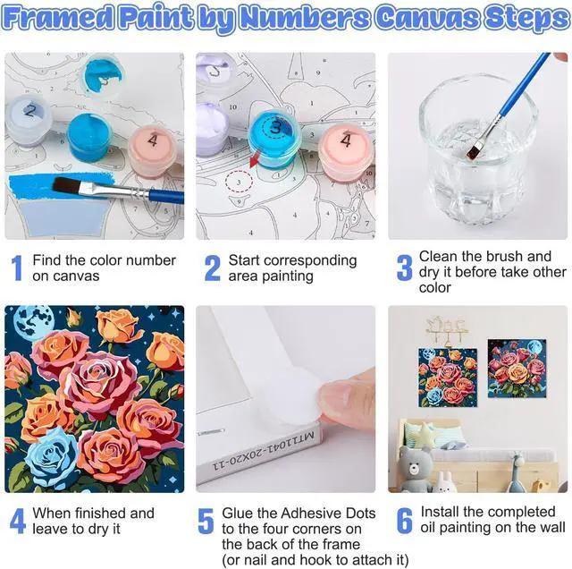 Alt view image 6 of 6 - Flowers Paint by Numbers Kit for Adults Beginners Framed, 2 Pack DIY Adults' Paint-by-Number Kits, Adult Paint by Number Kits on Canvas, Landscape Acrylic Paint Set for Home Decor, 8x8in