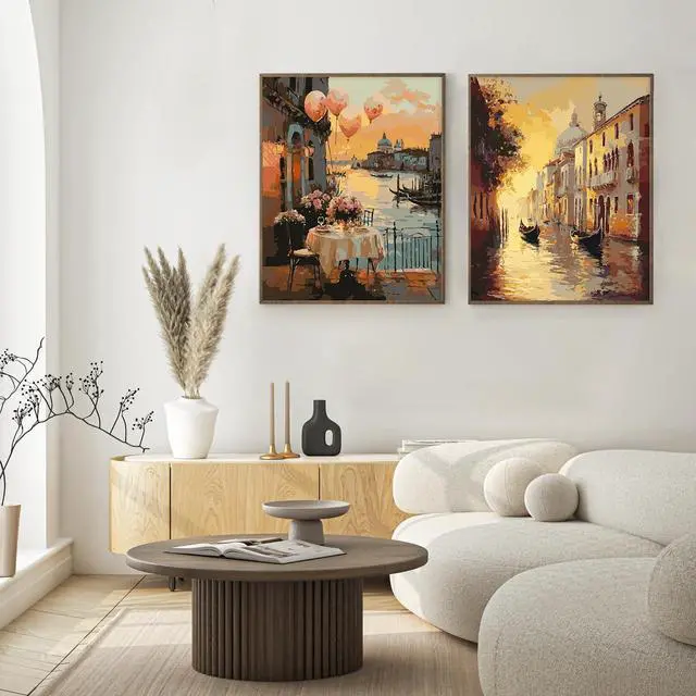 Alt view image 2 of 7 - 2 Pack Paint by Numbers Kit for Adults Beginner, Sunset Venice Adult Paint by Number Kits on Canvas, DIY Landscape Acrylic Number Painting for Adults for Home Wall Decor Gift 16x20 Inch