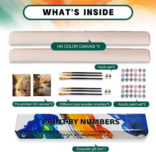 Alt view image 5 of 7 - 2 Pack Paint by Numbers Kit for Adults Beginner, Sunset Venice Adult Paint by Number Kits on Canvas, DIY Landscape Acrylic Number Painting for Adults for Home Wall Decor Gift 16x20 Inch