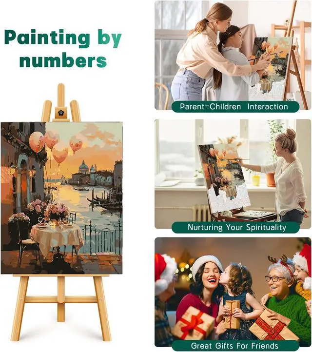 Alt view image 6 of 7 - 2 Pack Paint by Numbers Kit for Adults Beginner, Sunset Venice Adult Paint by Number Kits on Canvas, DIY Landscape Acrylic Number Painting for Adults for Home Wall Decor Gift 16x20 Inch