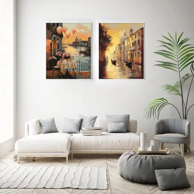 Alt view image 7 of 7 - 2 Pack Paint by Numbers Kit for Adults Beginner, Sunset Venice Adult Paint by Number Kits on Canvas, DIY Landscape Acrylic Number Painting for Adults for Home Wall Decor Gift 16x20 Inch