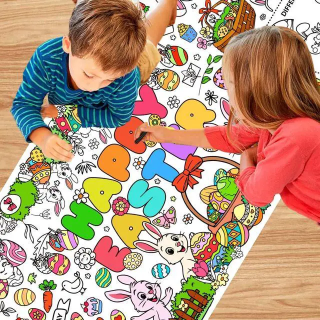Main image of Happy Easter Coloring Tablecloth for Kids Easter Giant Coloring Poster 30x72 Inches Easter Coloring Tablecloth for DIY Painting Activities Drawing Paper Crafts for Bunny Spring Party Decor