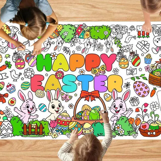 Alt view image 3 of 7 - Happy Easter Coloring Tablecloth for Kids Easter Giant Coloring Poster 30x72 Inches Easter Coloring Tablecloth for DIY Painting Activities Drawing Paper Crafts for Bunny Spring Party Decor