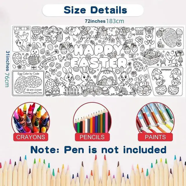 Alt view image 4 of 7 - Happy Easter Coloring Tablecloth for Kids Easter Giant Coloring Poster 30x72 Inches Easter Coloring Tablecloth for DIY Painting Activities Drawing Paper Crafts for Bunny Spring Party Decor