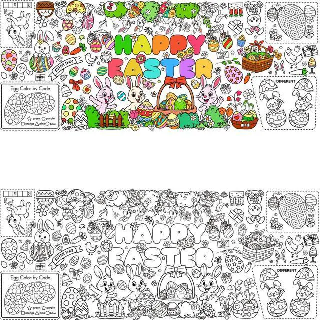 Alt view image 2 of 7 - Happy Easter Coloring Tablecloth for Kids Easter Giant Coloring Poster 30x72 Inches Easter Coloring Tablecloth for DIY Painting Activities Drawing Paper Crafts for Bunny Spring Party Decor