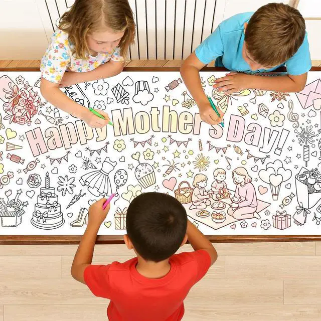 Main image of Mother's Day Coloring Posters for Kids - 2PCS 35" x 31" Giant Paper Coloring Banner/Table Cover, DIY Art Group Activities Gifts for Mom & Grandma (No Markers)
