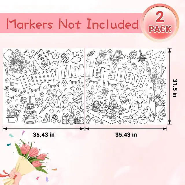 Alt view image 2 of 7 - Mother's Day Coloring Posters for Kids - 2PCS 35" x 31" Giant Paper Coloring Banner/Table Cover, DIY Art Group Activities Gifts for Mom & Grandma (No Markers)