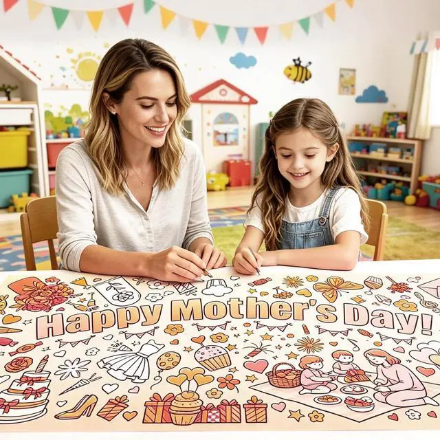 Alt view image 3 of 7 - Mother's Day Coloring Posters for Kids - 2PCS 35" x 31" Giant Paper Coloring Banner/Table Cover, DIY Art Group Activities Gifts for Mom & Grandma (No Markers)