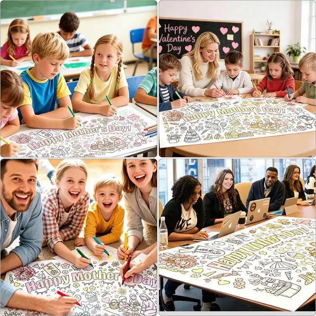 Alt view image 6 of 7 - Mother's Day Coloring Posters for Kids - 2PCS 35" x 31" Giant Paper Coloring Banner/Table Cover, DIY Art Group Activities Gifts for Mom & Grandma (No Markers)