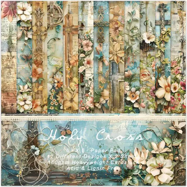 Main image of 24 Sheets Vintage Flowers Scrapbook Paper Pad, 6 x 6 In Floral Patterned Designed Decorative Decoupage Cardstock Supplies for Card Making Folded Material Gift Wrapping Journals DIY Crafts Photo Album