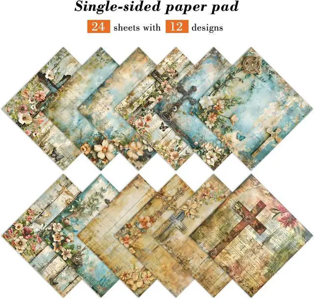 Alt view image 2 of 7 - 24 Sheets Vintage Flowers Scrapbook Paper Pad, 6 x 6 In Floral Patterned Designed Decorative Decoupage Cardstock Supplies for Card Making Folded Material Gift Wrapping Journals DIY Crafts Photo Album