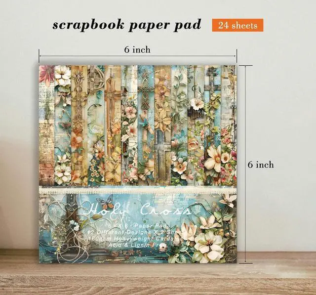 Alt view image 3 of 7 - 24 Sheets Vintage Flowers Scrapbook Paper Pad, 6 x 6 In Floral Patterned Designed Decorative Decoupage Cardstock Supplies for Card Making Folded Material Gift Wrapping Journals DIY Crafts Photo Album