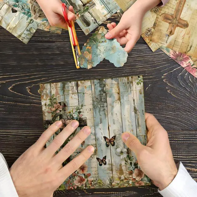 Alt view image 6 of 7 - 24 Sheets Vintage Flowers Scrapbook Paper Pad, 6 x 6 In Floral Patterned Designed Decorative Decoupage Cardstock Supplies for Card Making Folded Material Gift Wrapping Journals DIY Crafts Photo Album