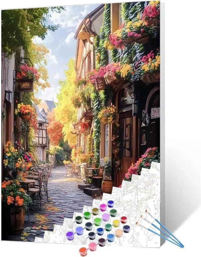 Main image of European Architecture Town Paint by Numbers for Adults Rome Scenery DIY Oil Painting Kits for Kids Green Leaves Paintings Pictures Arts Crafts for Home Wall Decor 16x20inch Frameless