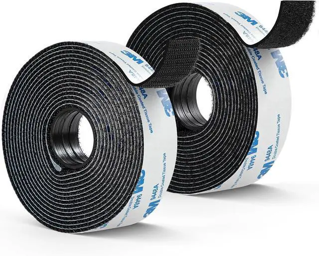 Main image of Hook and Loop Tape 1" x 12ft, Self Adhesive Strips with Strong 9448A Backing, Interlocking Nylon Fabric Fastener for Carpets, Crafts, Home, Car, Office Black