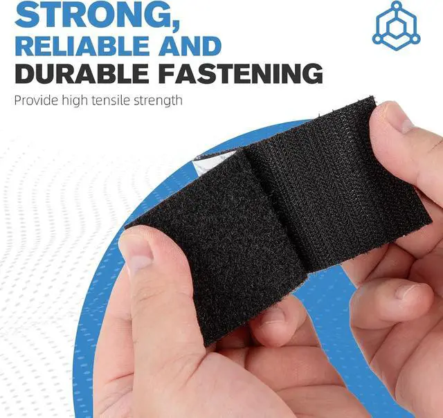 Alt view image 2 of 7 - Hook and Loop Tape 1" x 12ft, Self Adhesive Strips with Strong 9448A Backing, Interlocking Nylon Fabric Fastener for Carpets, Crafts, Home, Car, Office Black