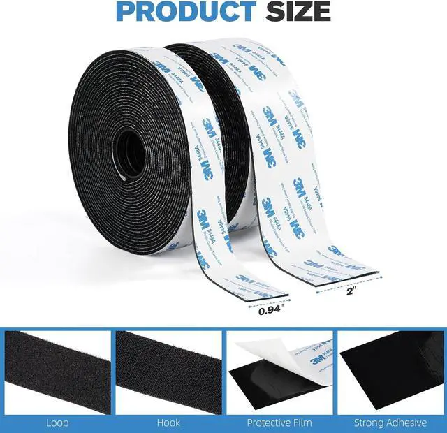 Alt view image 6 of 7 - Hook and Loop Tape 1" x 12ft, Self Adhesive Strips with Strong 9448A Backing, Interlocking Nylon Fabric Fastener for Carpets, Crafts, Home, Car, Office Black