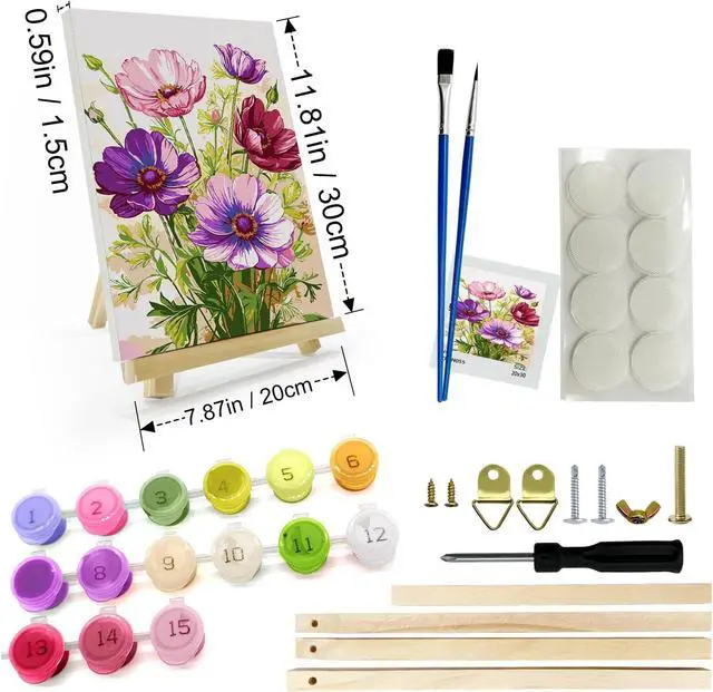 Alt view image 2 of 7 - Paint by Numbers Kit for Adults with Frame, Flowers Adult Paint by Number Kits with Easel, DIY Flowers Acrylic Oil Painting Kit Framed for Home Wall Decor 8x12 Inch