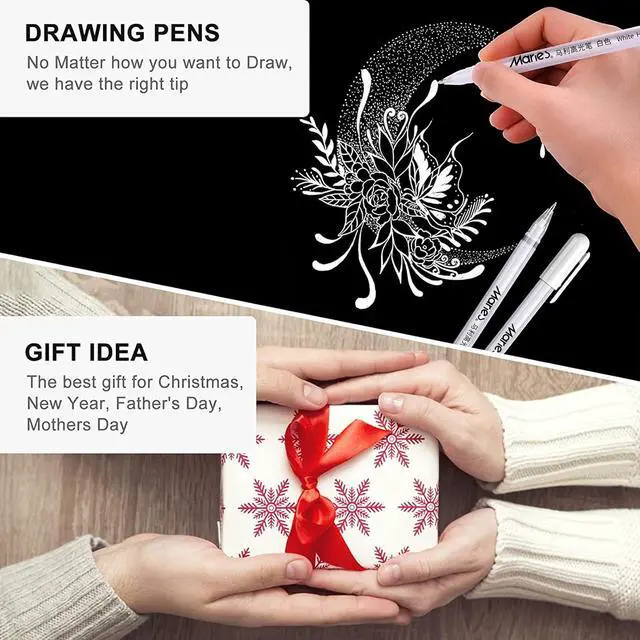 Alt view image 7 of 7 - White Gel Pen Set, 3 Pack, 1mm Gel Ink Pens Opaque White Archival Ink Pens for Black Paper Drawing, Sketching, Illustration, Card Making, Bullet Journaling