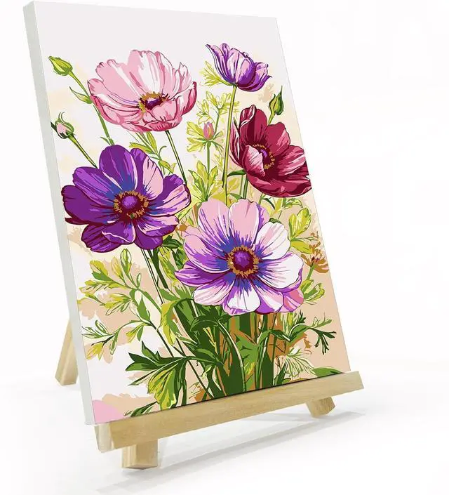 Main image of Paint by Numbers Kit for Adults with Frame, Flowers Adult Paint by Number Kits with Easel, DIY Flowers Acrylic Oil Painting Kit Framed for Home Wall Decor 8x12 Inch