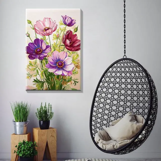 Alt view image 5 of 7 - Paint by Numbers Kit for Adults with Frame, Flowers Adult Paint by Number Kits with Easel, DIY Flowers Acrylic Oil Painting Kit Framed for Home Wall Decor 8x12 Inch