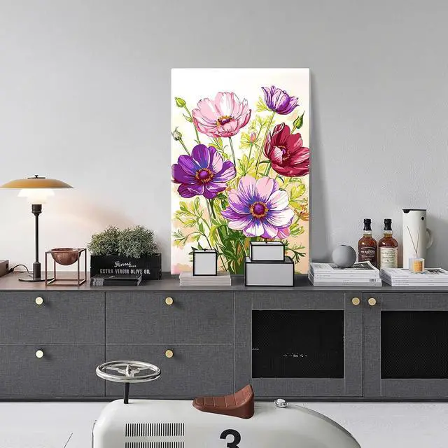 Alt view image 6 of 7 - Paint by Numbers Kit for Adults with Frame, Flowers Adult Paint by Number Kits with Easel, DIY Flowers Acrylic Oil Painting Kit Framed for Home Wall Decor 8x12 Inch