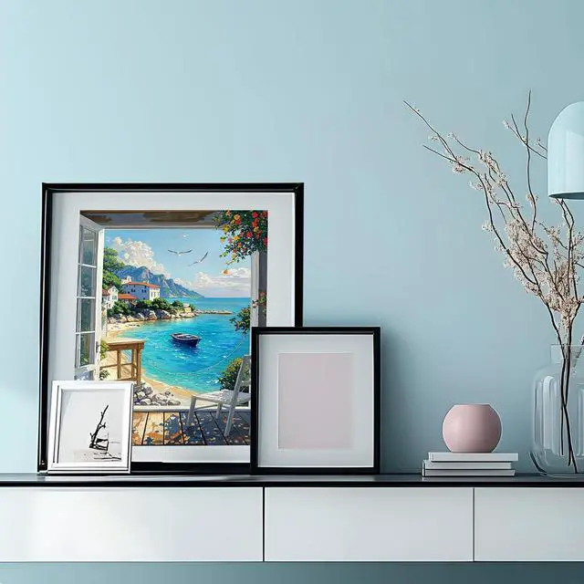 Alt view image 5 of 7 - Seaside Window Paint by Numbers for Adults, 16x20" Coastal Landscape Kit | DIY Beginners Number Artist Set, Premium Acrylics, Canvas & 3 Brushes. Relaxing Art Kit for Home Wall Decor Creation Hobby