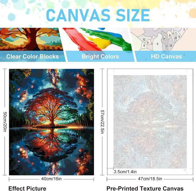 Alt view image 3 of 7 - Paint by Numbers Kit for Adults - Tree of Life Acrylic Adult Paint by Number Kits on Canvas for Beginner, Tree of Life DIY Oil Painting by Numbers for Adults Kit, Perfect for Home Decor Gift 16"x20"