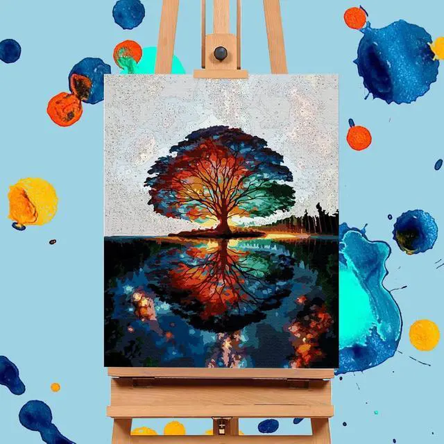 Alt view image 4 of 7 - Paint by Numbers Kit for Adults - Tree of Life Acrylic Adult Paint by Number Kits on Canvas for Beginner, Tree of Life DIY Oil Painting by Numbers for Adults Kit, Perfect for Home Decor Gift 16"x20"