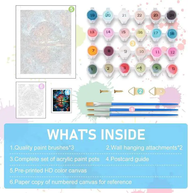 Alt view image 5 of 7 - Paint by Numbers Kit for Adults - Tree of Life Acrylic Adult Paint by Number Kits on Canvas for Beginner, Tree of Life DIY Oil Painting by Numbers for Adults Kit, Perfect for Home Decor Gift 16"x20"