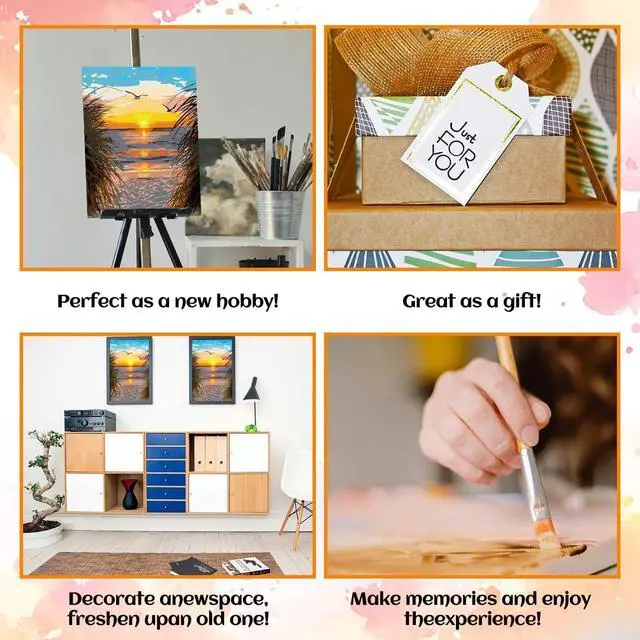 Alt view image 5 of 7 - Paint by Numbers Kit for Adults, Beach Sunset Art for Beginners, 16x20 Inch | Number Artist Landscape DIY Art Set: 16x20 Canvas, Acrylic Paints and 3 Brushes; Relaxing Craft for Home Decor and Gifts