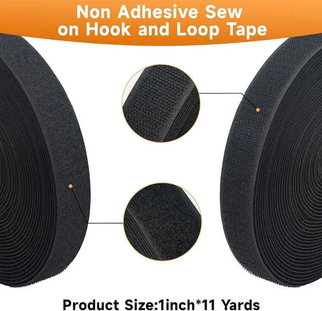 Alt view image 7 of 7 - 1in*11 Yard Black Sew On Hook Loop for Fabric, Non-Sicky Hook Loop Strips | Strong Grip Fasteners Replace Button Zipper, Interlocking Sewing Tape for Sewing Clothing Curtains Bags Shoes Crafts