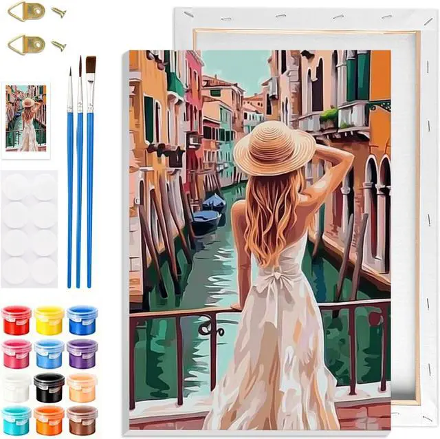 Main image of Venice Paint by Numbers Kits with Frame for Adults Beginners, DIY Landscape Paint by Numbers for Kids, Painting Art on Canvas Gifts Home Wall Decor 20x30cm