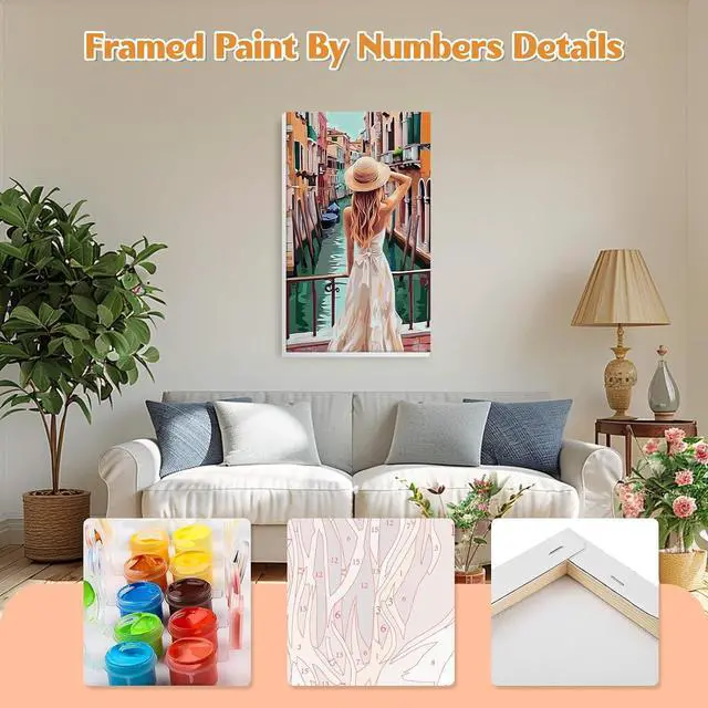 Alt view image 2 of 7 - Venice Paint by Numbers Kits with Frame for Adults Beginners, DIY Landscape Paint by Numbers for Kids, Painting Art on Canvas Gifts Home Wall Decor 20x30cm