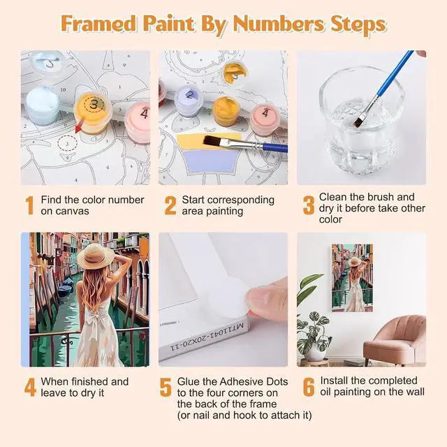 Alt view image 5 of 7 - Venice Paint by Numbers Kits with Frame for Adults Beginners, DIY Landscape Paint by Numbers for Kids, Painting Art on Canvas Gifts Home Wall Decor 20x30cm