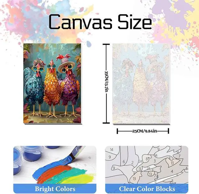 Alt view image 2 of 7 - Framed Paint by Numbers Kit for Adults,Painting by Numbers Kits with Framed on Canva for Beginner,DIY Watercolor Oil Painting Frame for Birthday Gift Decor for Home Wall. (chicken1)